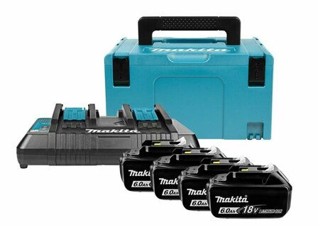 Makita 198091-4 18V Li-Ion accu starterset (4x 6,0Ah) + duolader in Mbox