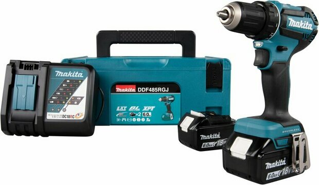 Makita DDF485RGJ 18V accu boor-/schroefmachine set (2x 6.0Ah + lader) in Mbox - koolborstelloos