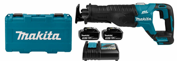 Makita DJR187RTE 18V accu reciprozaag set (2x 5.0Ah accu + lader) in koffer - snelwissel - variabel - koolborstelloos