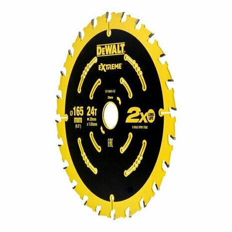 DeWalt DT10624-QZ Extreme Cirkelzaagblad - 165 x 20 x 24T - Hout (Met Nagels)