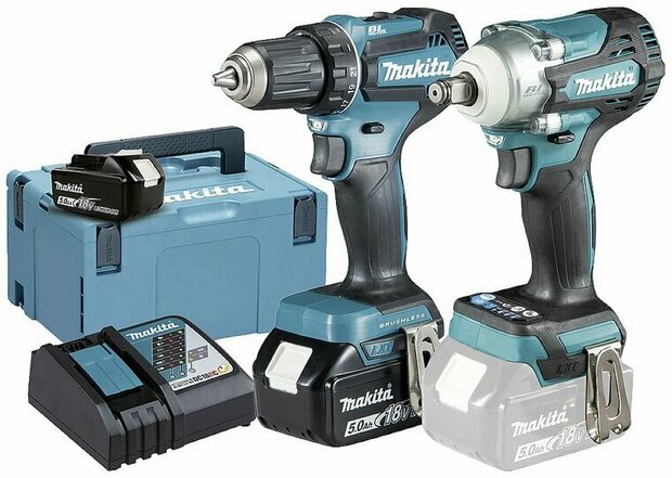 Makita DLX2452TJ 18V accu combiset (DDF485+DTW300) set met 2 accu&#039;s 5Ah + oplader in M-box 3 koolborstelloos