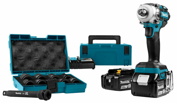 Makita DTW285RTJX 18V accu Slagmoersleutel set (2x 5.0Ah accu en lader) in Mbox - 275Nm - 1/2&#039;&#039;