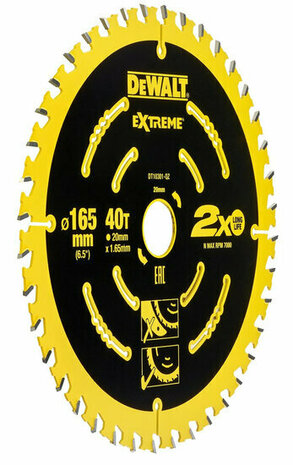 DeWalt DT10301-QZ Extreme Cirkelzaagblad - 165 x 20 x 40T - Hout (Met nagels)