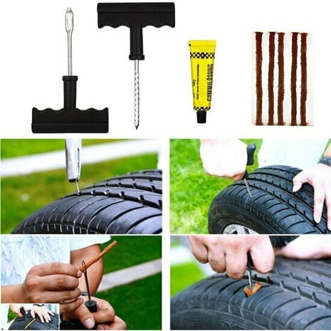 Easy Seal Bandenreparatieset  / Proppenset Tubeless voor Auto - Motor en Scooter . 9 delig