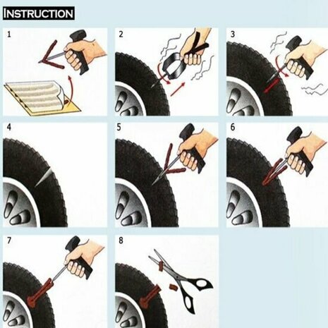 Easy Seal Bandenreparatieset  / Proppenset Tubeless voor Auto - Motor en Scooter . 9 delig