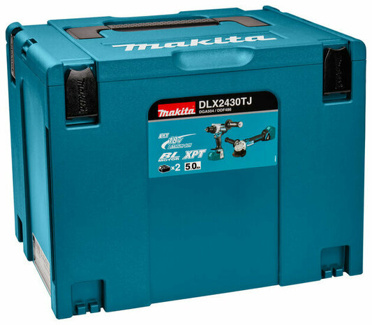 Makita DLX2430TJ 18V accu boor-/schroefmachine (DDF486) + Haakse slijper (DGA504) Combiset (2x 5.0Ah en lader) in Mbox 4