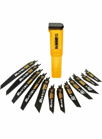 Dewalt DT2441L 12 delige Reciprozaagbladen set in koker voor Hout/Metaal/Hout met spijkers