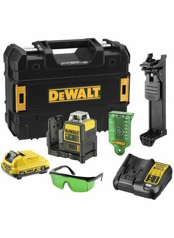 DeWalt DCE0811D1G 10,8V accu Zelfnivellerende Kruislijnlaser 360 graden (1x 2,0Ah accu en lader) in koffer - groen - 15m