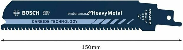 Bosch 2608653180 Reciprozaagblad S 955 CHM, Endurance for Heavy Metal, pak van 1 stuk.150 x 3TPI Carbide