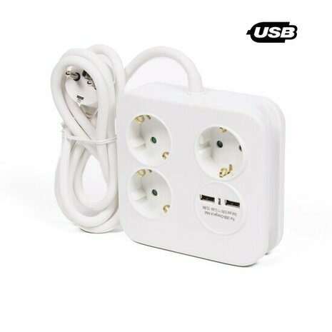 Stekkerdoos - 1,5 meter - 16A (230V) - 2 USB Aansluitingen - Wit