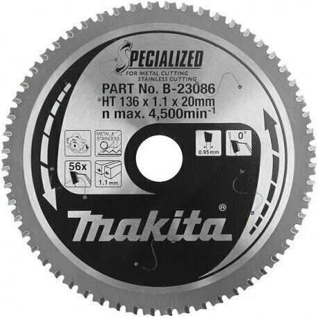 Makita B-23086 Cirkelzaagblad - 136 x 20 x 56T - voor Metaal 1.1 mm