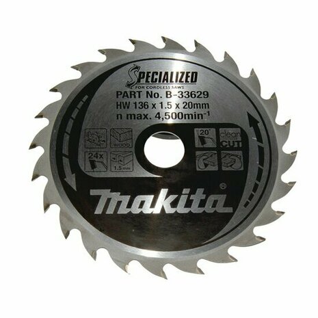 Makita B-33629 Specialized Cirkelzaagblad &ndash; 136 x 20 x 24T &ndash; Hout