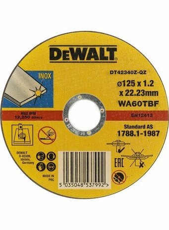 DeWalt DT42340TZ-QZ Doorslijpschijven in blik 125 x 22,23 x 1,2 mm inox - 10 stuks