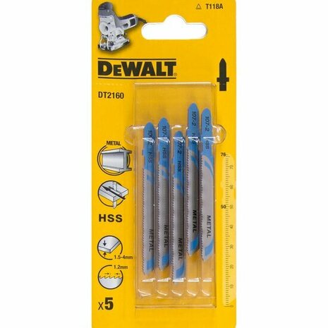 DeWalt DT2160 HSS Decoupeerzaagblad Extreme 1.2 mm tandafstand Metaal (5stuks) DT2160-QZ