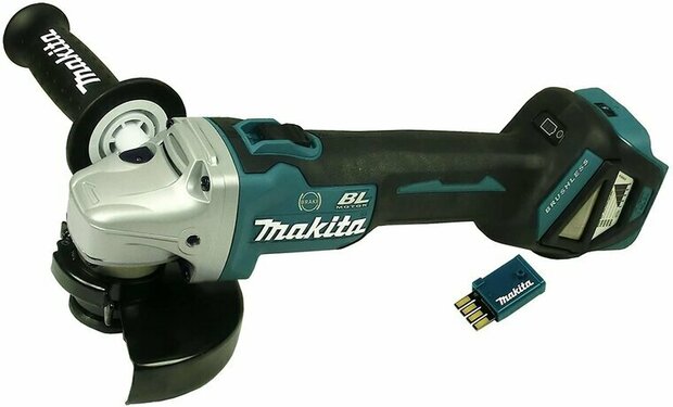 Makita DGA514ZJU1 haakse slijper 18V met AWS adapter (Bluetooth) en  afzuigkap in M-box 4