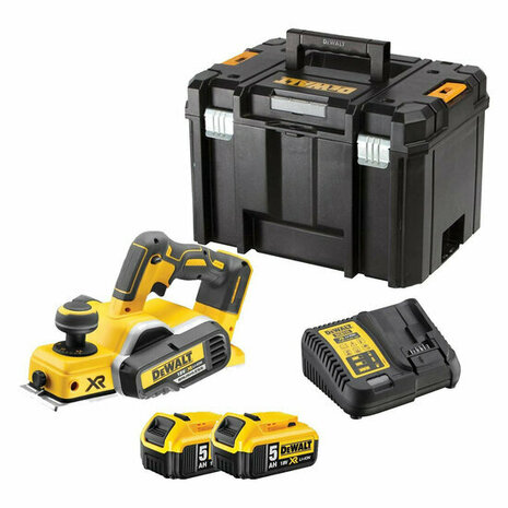 DeWalt DCP580P2-QW XR 18V schaafmachine set (2x 5.0Ah accu + lader) in TSTAK - 82mm - 2mm - koolborstelloos