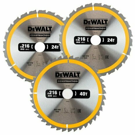 DeWalt DT1962 3-delige Cirkelzaagbladen set 216 x 30 x 24T / 40T voor Hout (Met nagels)