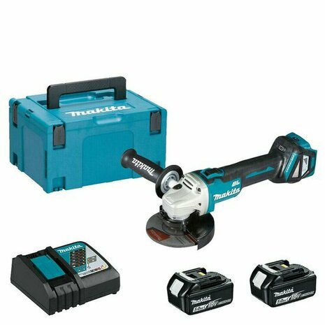 Makita DGA511RTJ 18V Accu haakse slijper set (2x5Ah accu en lader) in Mbox - 125mm - koolborstelloos