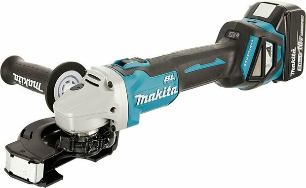 Makita DGA511RTJ 18V Accu haakse slijper set (2x5Ah accu en lader) in Mbox - 125mm - koolborstelloos