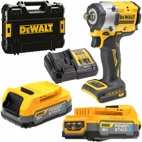 DeWALT DCF921E2T 18V XR Accu Slagmoersleutel set (2x Powerstack accu&#039;s en lader) met Frictiering - 1/2&rdquo; 406Nm  in TSTAK koffer