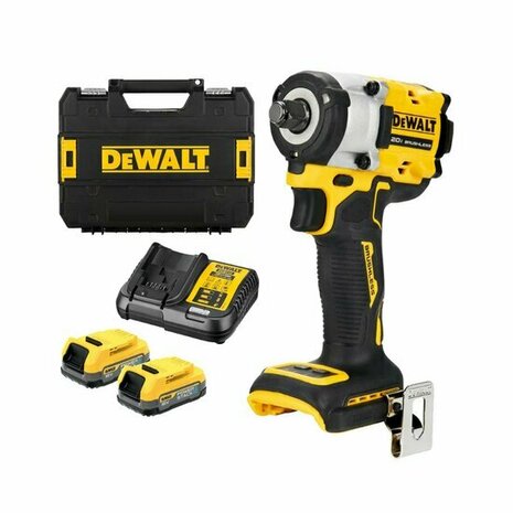 DeWALT DCF921E2T 18V XR Accu Slagmoersleutel set (2x Powerstack accu&#039;s en lader) met Frictiering - 1/2&rdquo; 406Nm  in TSTAK koffer