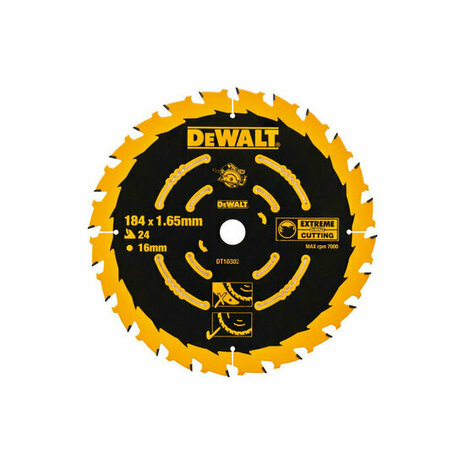 DeWalt DT10302-QZ Extreme Cirkelzaagblad - 184 x 16 x 24T - Hout Met nagels