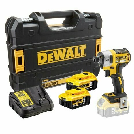 DeWalt DCF887P2 18V accu slagschroevendraaier set (2x 5.0Ah accu en lader) in TSTAK - koolborstelloos