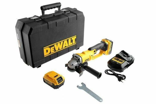 DeWalt DCG412M2-QW XR 18V Accu haakse slijper set (2x 4.0Ah accu en lader) in koffer - 125mm