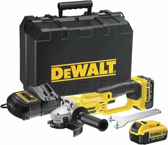 DeWalt DCG412M2-QW XR 18V Accu haakse slijper set (2x 4.0Ah accu en lader) in koffer - 125mm