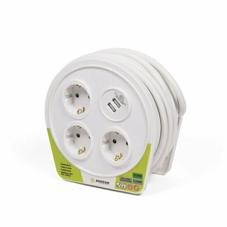 Stekkerdoos - 10 meter - 16A (220V) - 2 USB Aansluitingen - Wit