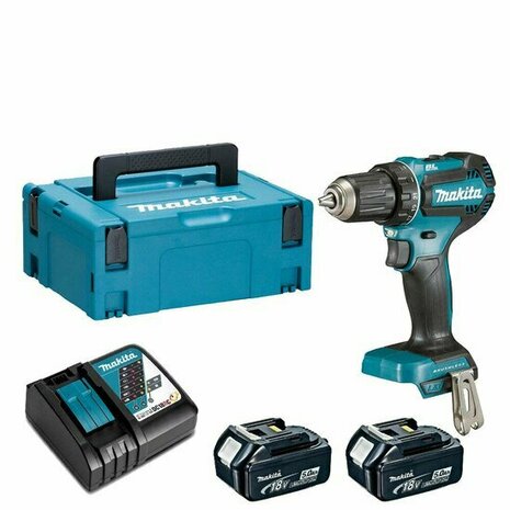 MAKITA DDF485RTJ 18V BOOR- EN SCHROEFMACHINE BRUSHLESS 5,0 AH ACCU (2 ST), SNELLADER in MBOX