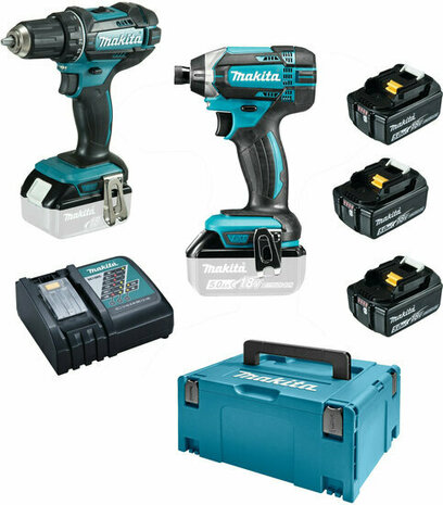 Makita DLX2127TJ1 18V&nbsp;combiset DDF482 boor-/schroefmachine + DTD152 slagschroevendraaier met 5ah accu&#039;s (3 stuks), snellader en&nbsp;Mbox