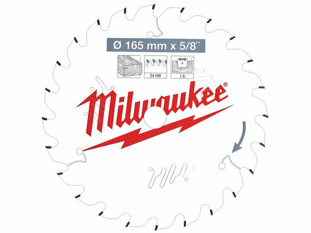 Milwaukee 4932471931 Cirkelzaagblad &Oslash; 165x20x1,6mm &ndash; 24T voor Hout