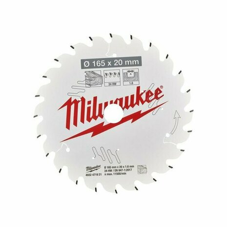 Milwaukee 4932471931 Cirkelzaagblad &Oslash; 165x20x1,6mm &ndash; 24T voor Hout