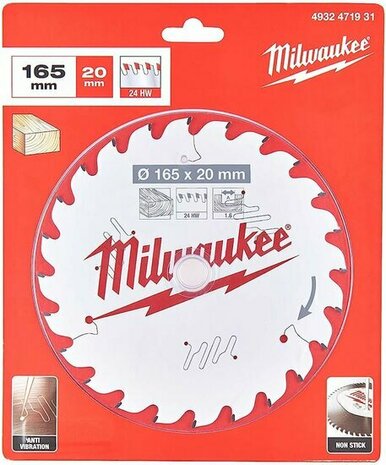 Milwaukee 4932471931 Cirkelzaagblad &Oslash; 165x20x1,6mm &ndash; 24T voor Hout