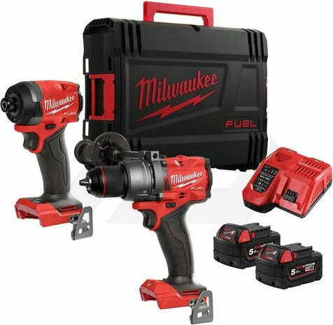 Milwaukee M18 FPP2A3-502X Powerpack 18V 5Ah (M18 FPD3 Klopboor + M18 FID3 Slagschroevendraaier in HD-Box) &ndash; 4933480873