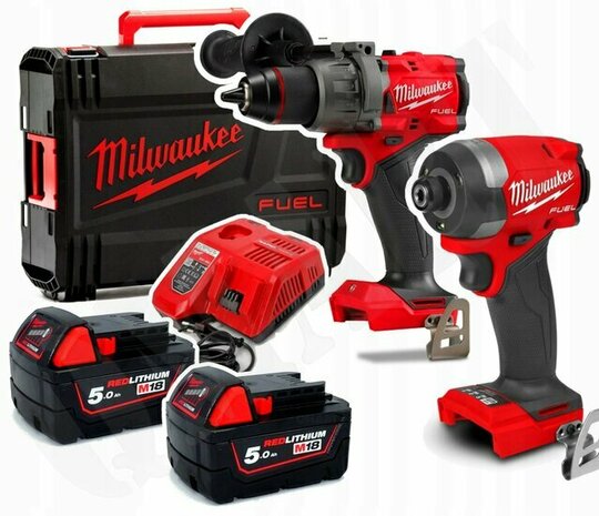 Milwaukee M18 FPP2A3-502X Powerpack 18V 5Ah (M18 FPD3 Klopboor + M18 FID3 Slagschroevendraaier in HD-Box) &ndash; 4933480873