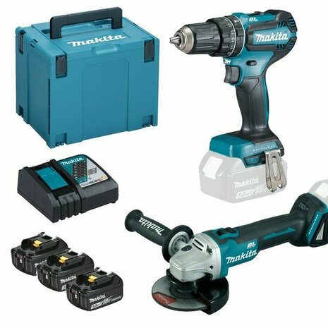 Makita DLX2334J 18V combiset (dhp485z klopboor-/schroefmachine + dga504z haakse slijper met 3st. 3ah accu&#039;s en lader in mbox 4)