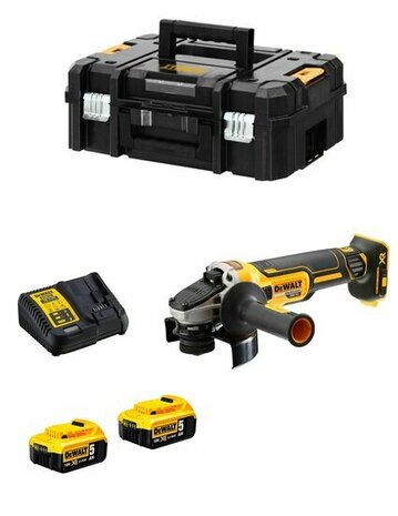 DeWalt DCG405P2-QW XR 18V accu haakse slijper set (2x 5.0Ah accu + lader) in TSTAK - 125mm - koolborstelloos