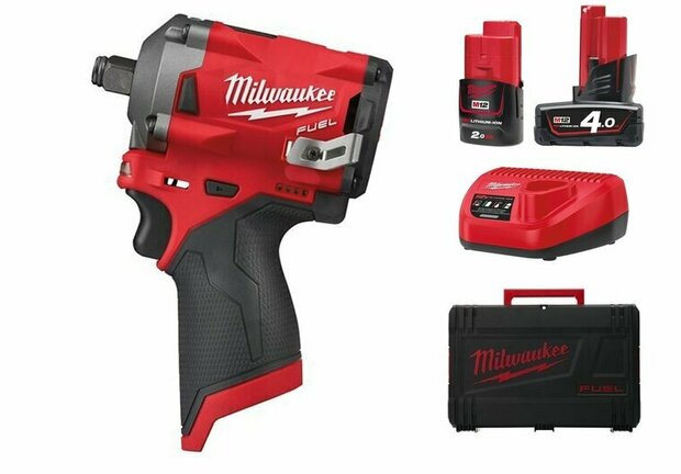 Milwaukee M12 FIWF12-422X 12V Li-Ion Accu slagmoersleutel set (1x 2.0Ah + 1x 4.0Ah accu) in HD Box - 339Nm - 1/2&quot; - koolborstelloos - 4933464616