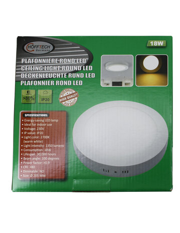 LED plafonni&egrave;re rond 18W &oslash;205 mm