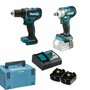 Makita DLX2452TJ 18V accu combiset (DDF485+DTW300) set met 2 accu&#039;s 5Ah + oplader in M-box 3 koolborstelloos