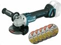 Makita DGA504ZX1 18V Accu Haakse slijper 125mm Type II + 6 slijpschijven en extra beschermkap koolborstelloos met vastzetschakelaar